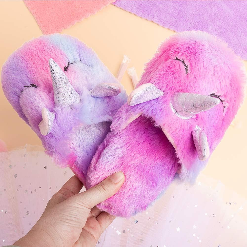 Girls Family Unicorn Slippers Cute Fluffy Anti-Slip Indoor Home Slippers Household Winter Warm Slippers