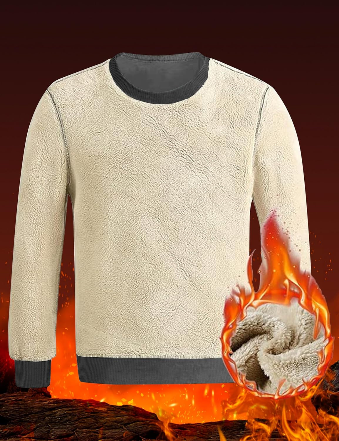 Men'S Fleece Sweatshirts Thermal Crewneck Sweatshirt Winter Warm Sherpa Lined Pullover Shirt