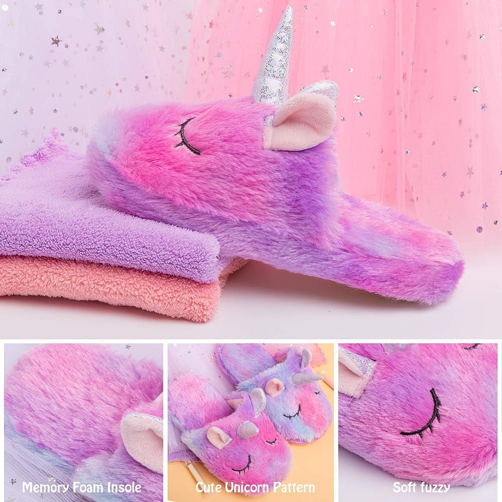 Girls Family Unicorn Slippers Cute Fluffy Anti-Slip Indoor Home Slippers Household Winter Warm Slippers