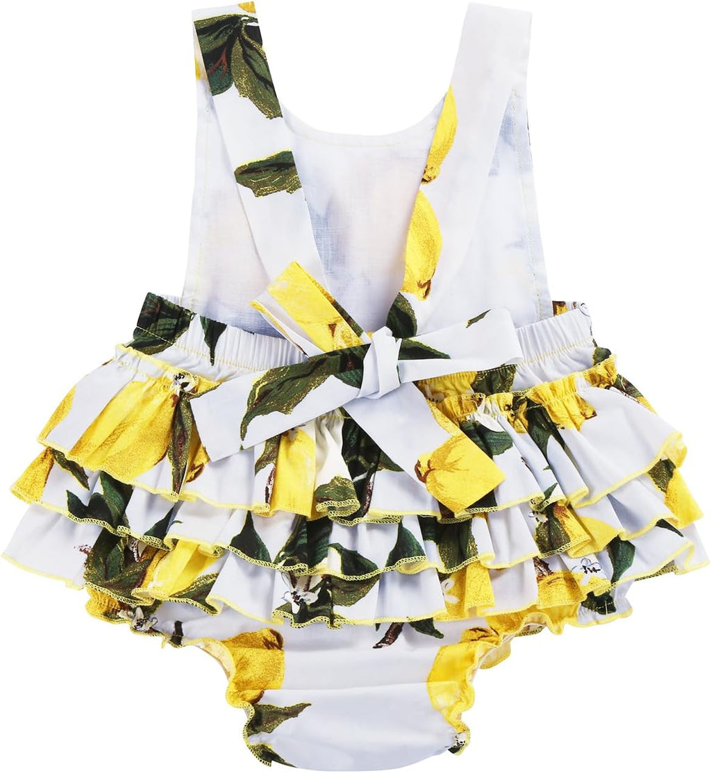 Baby Girl'S Floral Print Ruffles Romper Summer Clothes