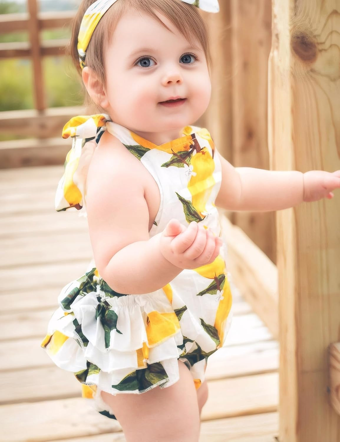 Baby Girl'S Floral Print Ruffles Romper Summer Clothes