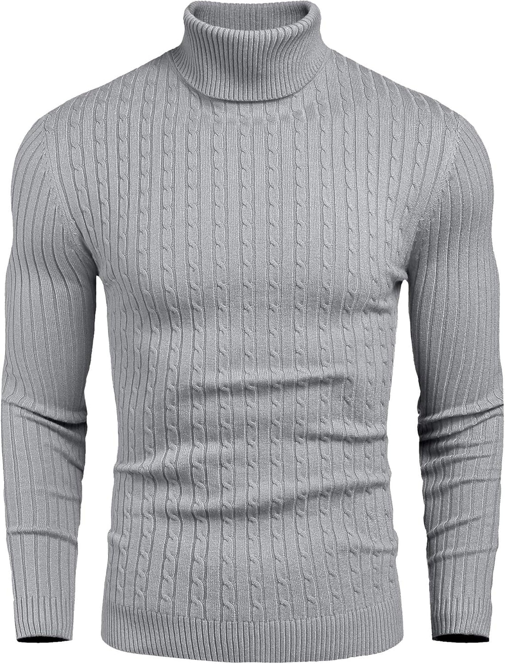 Mens Slim Fit Turtleneck Sweater Cable Knit Thermal Pullover Sweater