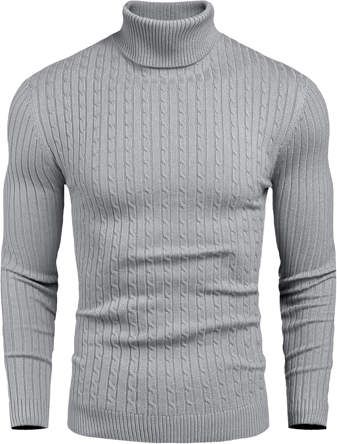 Mens Slim Fit Turtleneck Sweater Cable Knit Thermal Pullover Sweater