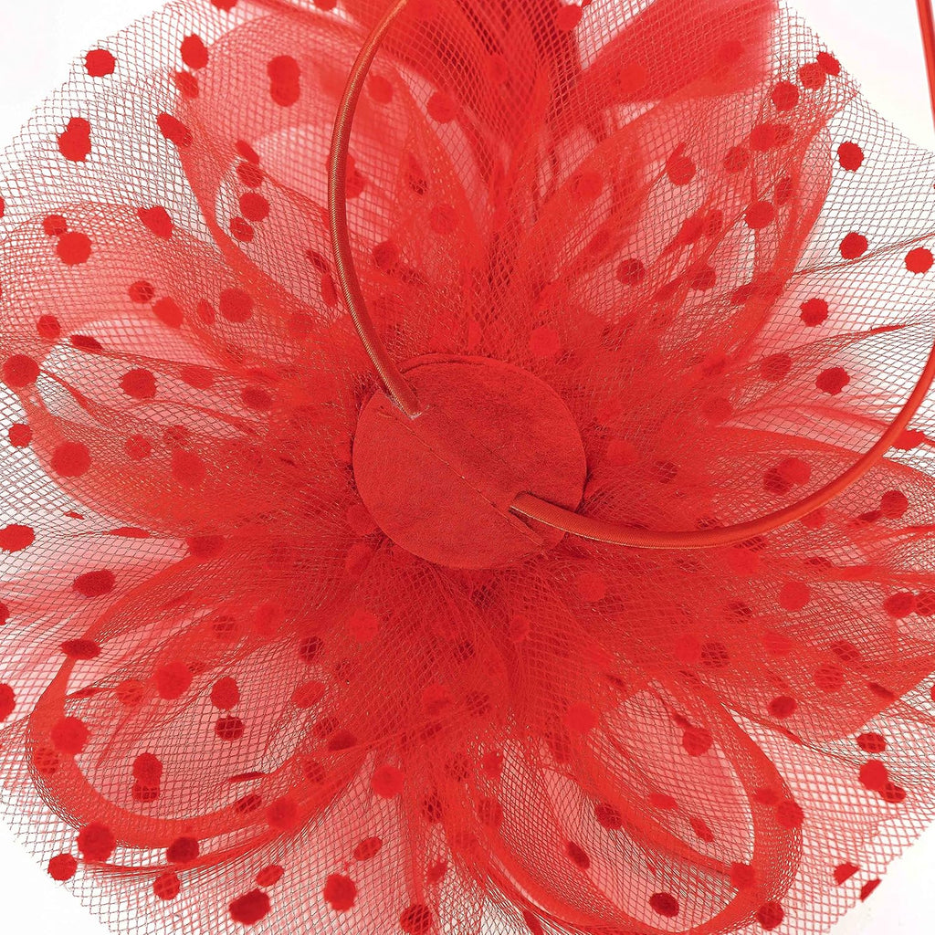 Red Fascinators Hat for Women Tea Party Headband Kentucky Derby Wedding Cocktail Flower Mesh Feathers Hair Clip