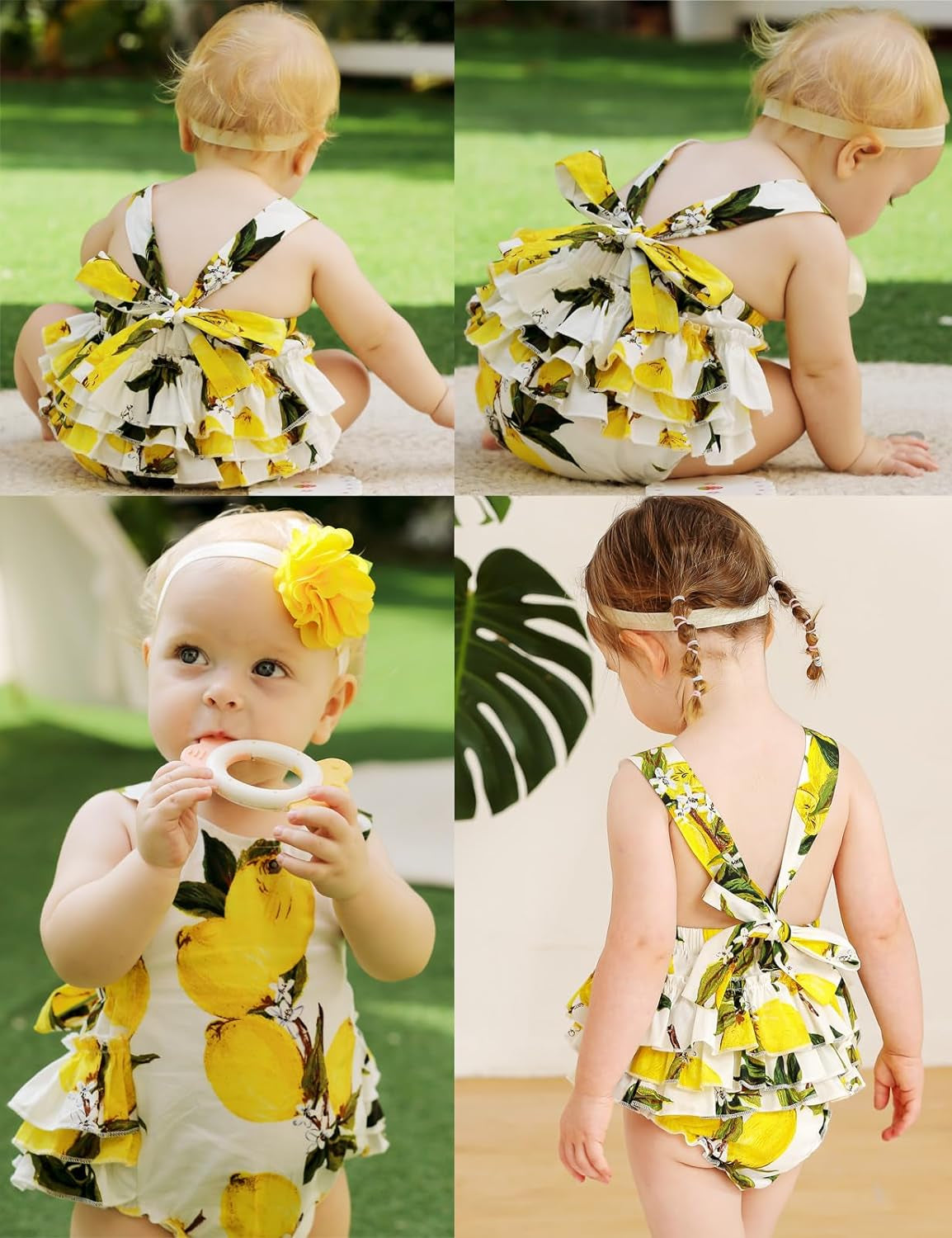 Baby Girl'S Floral Print Ruffles Romper Summer Clothes