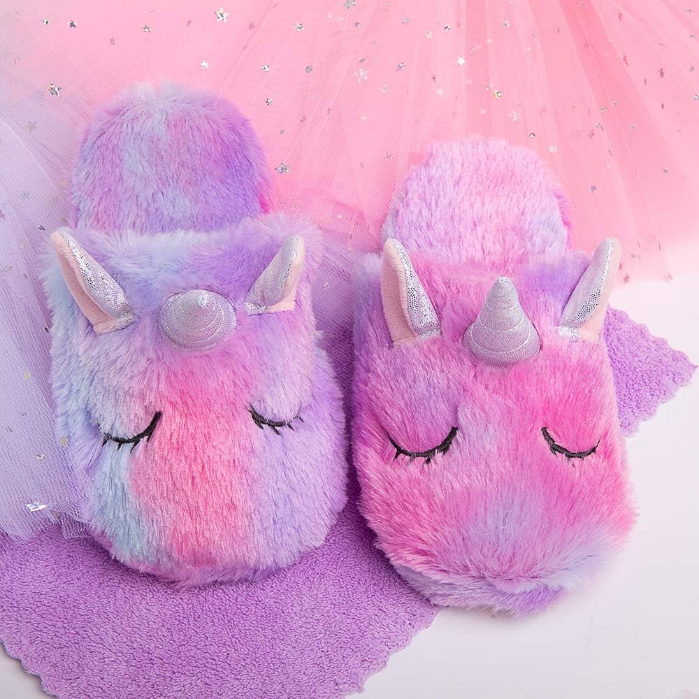 Girls Family Unicorn Slippers Cute Fluffy Anti-Slip Indoor Home Slippers Household Winter Warm Slippers