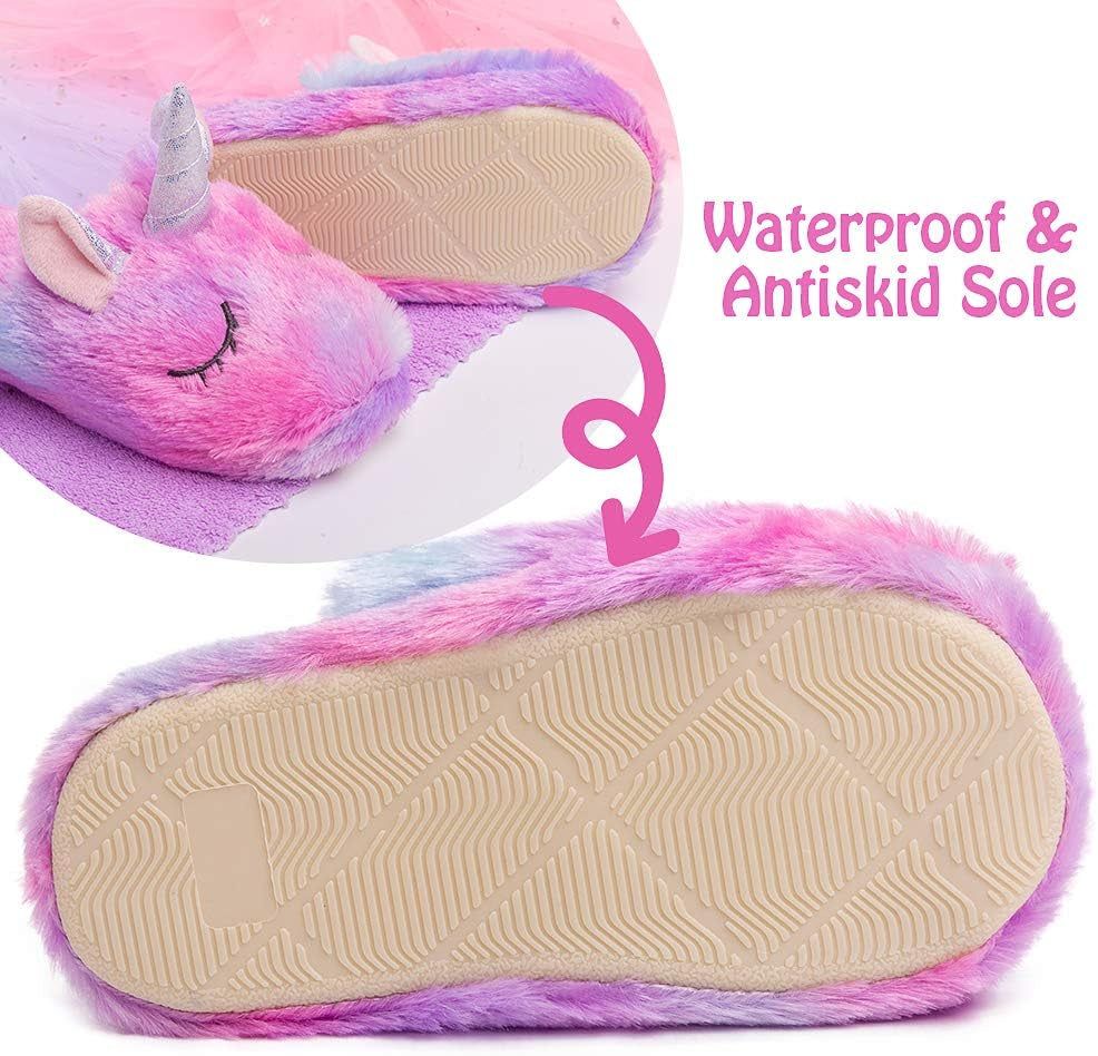 Girls Family Unicorn Slippers Cute Fluffy Anti-Slip Indoor Home Slippers Household Winter Warm Slippers
