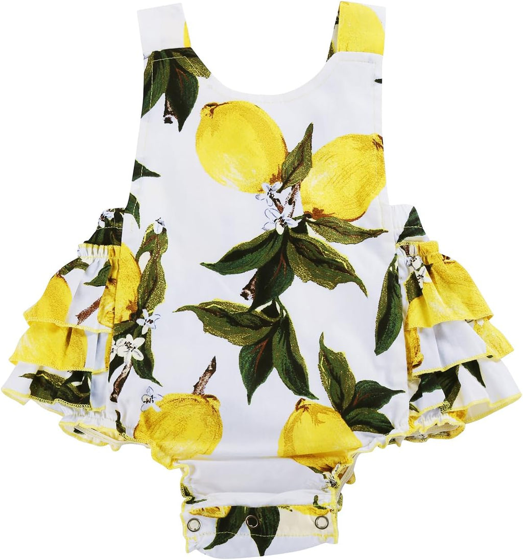 Baby Girl'S Floral Print Ruffles Romper Summer Clothes